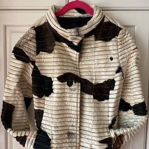 Emporio Armani fur jacket White and black with leather trim zip up Women Size 0